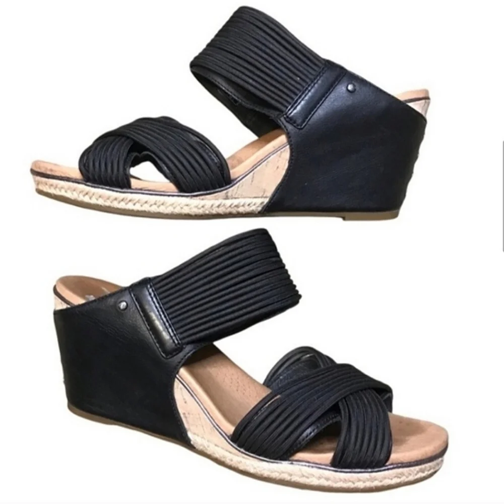UGG  Black Leather Wedges